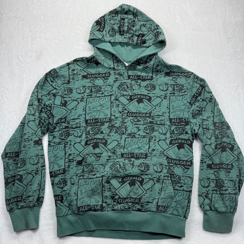 Nickelodeon Hey Arnold! All Over Print Hoodie Pullover Cartoon Green Size S